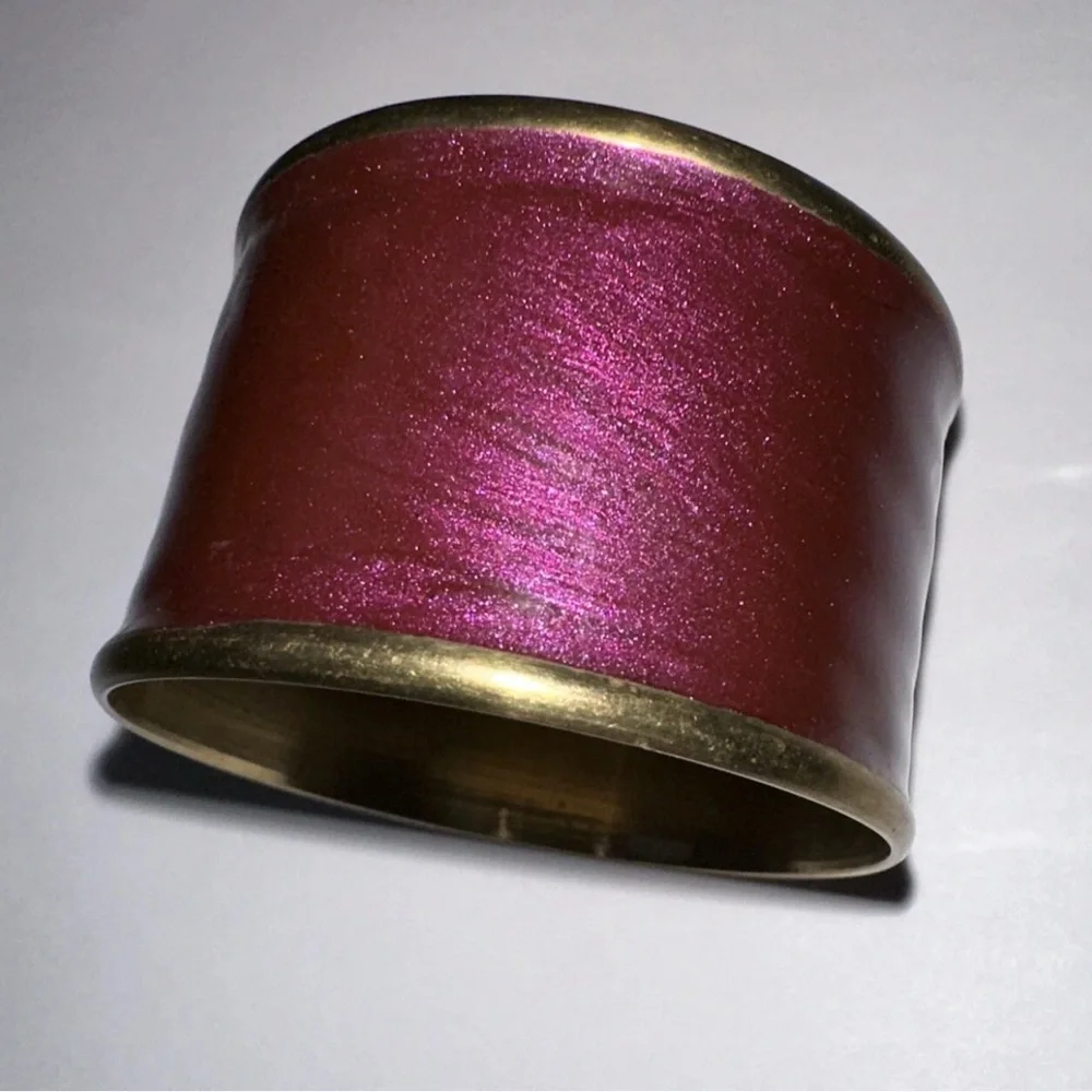 Set of 6 Vintage Purple Enameled Cloisonne Brass Napkin Rings 1980s Maximalist